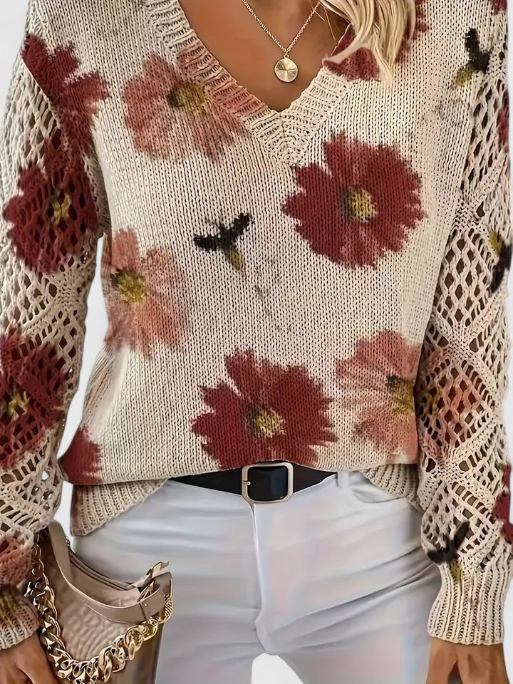 Małgorzata | Elegancki sweter w kwiatowy wzór