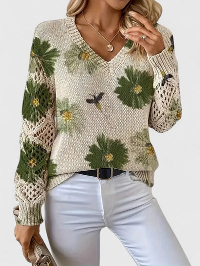 Małgorzata | Elegancki sweter w kwiatowy wzór