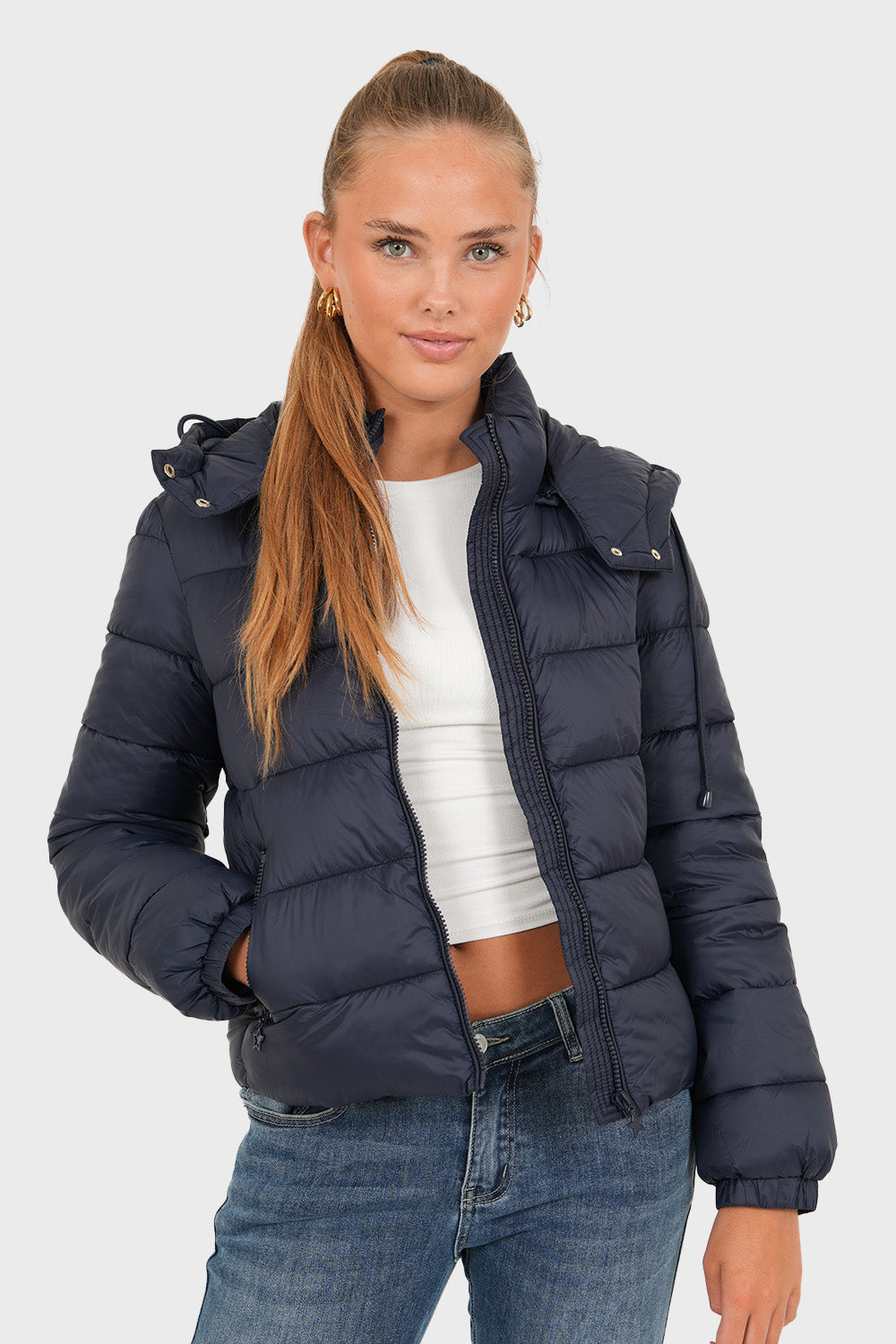Pikowana kurtka puffer – granatowa
