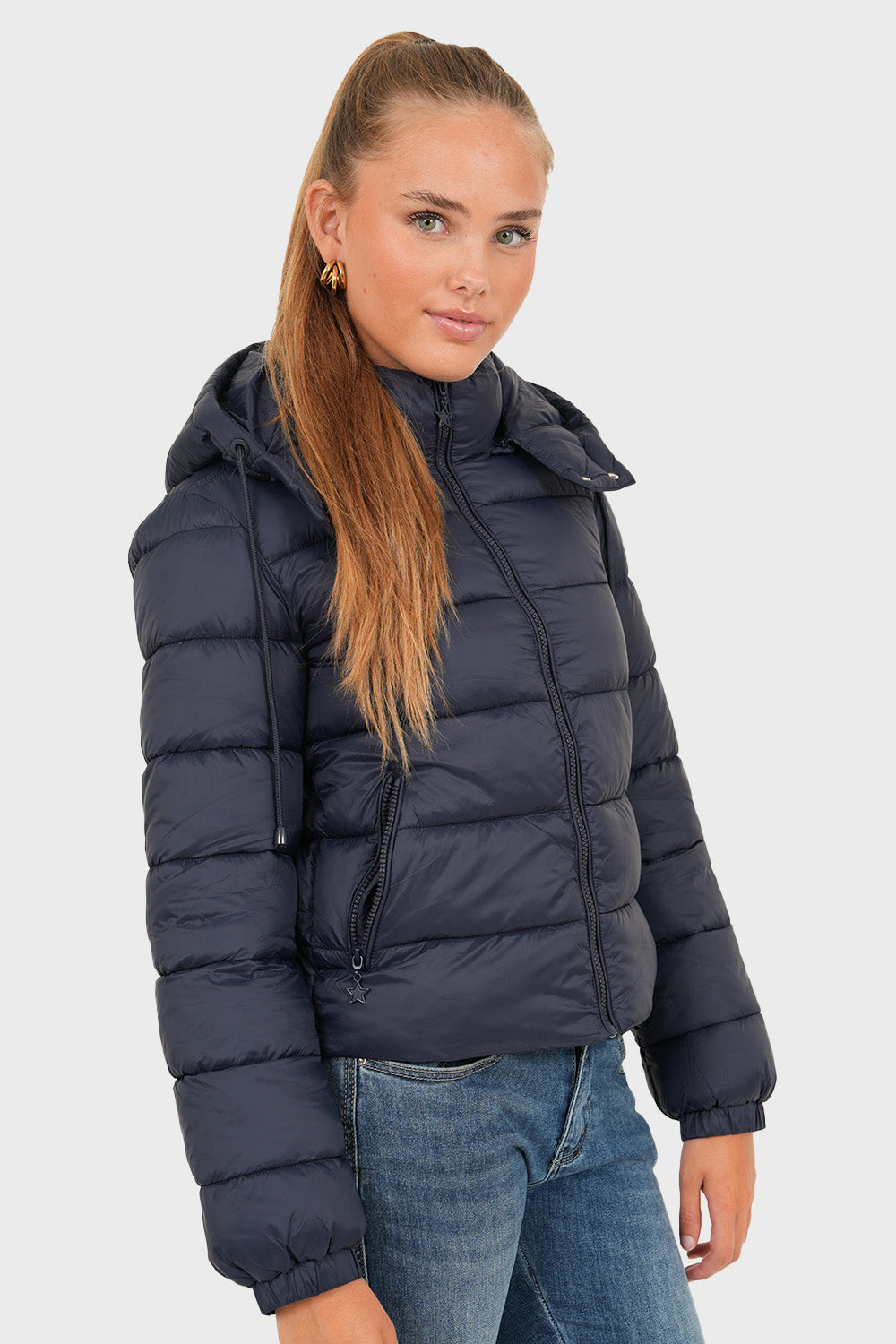 Pikowana kurtka puffer – granatowa