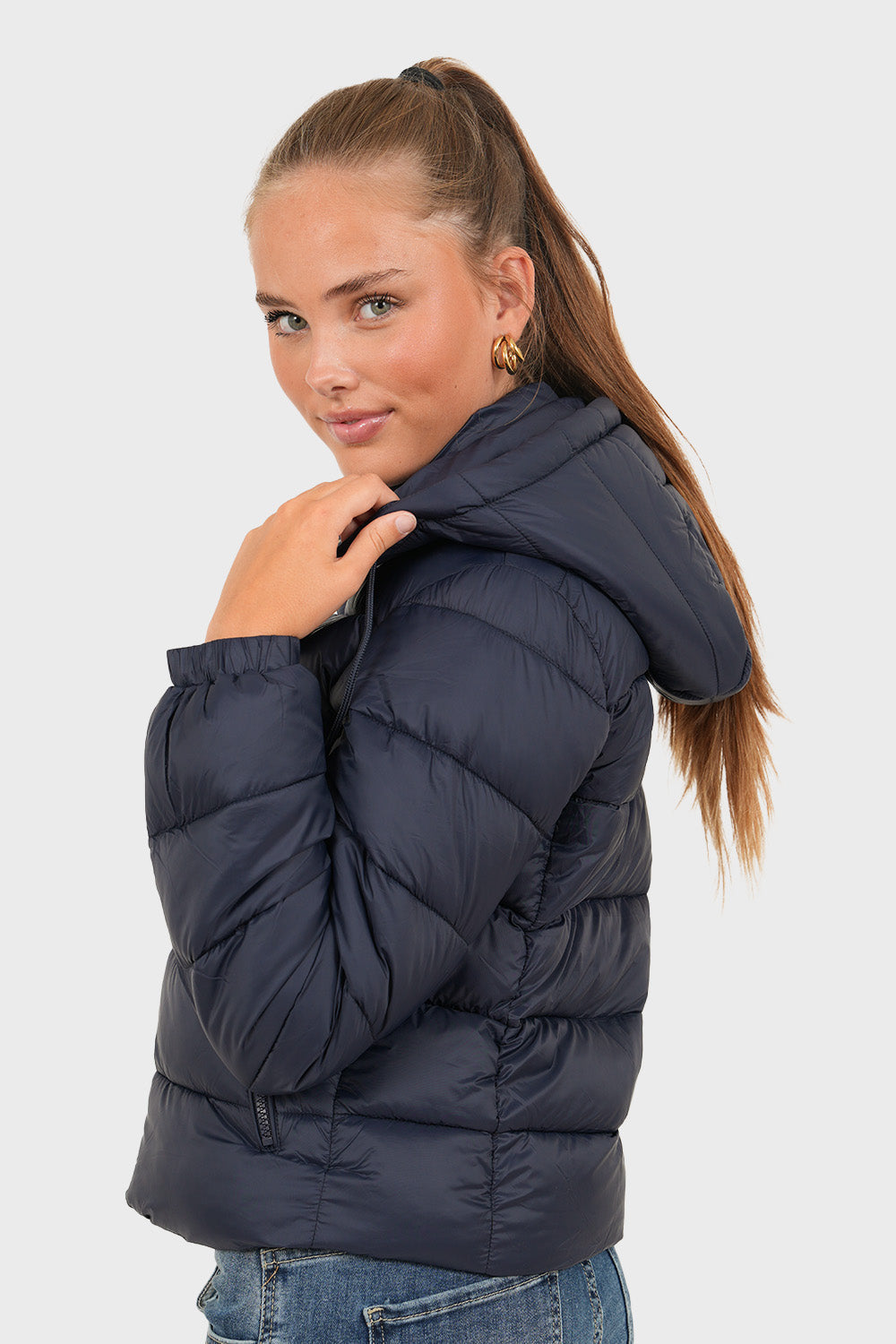 Pikowana kurtka puffer – granatowa