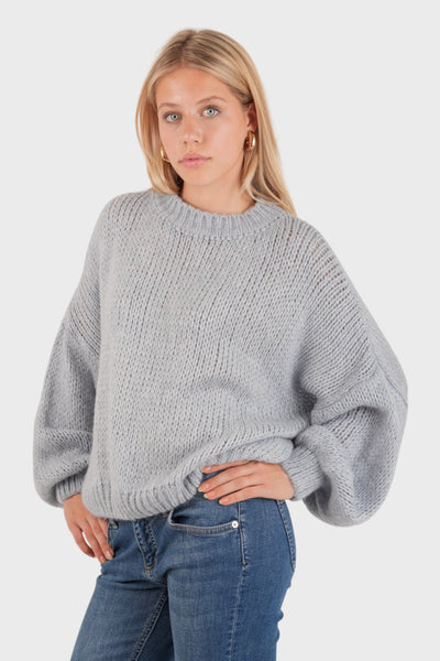 Oversize Sweter Dziergany – Jasnoniebieski