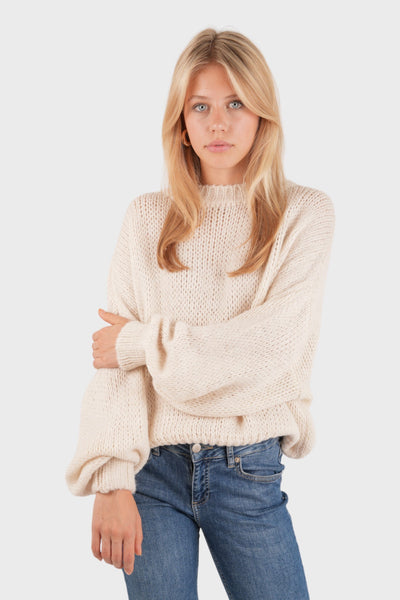 Oversize Sweter Dziergany – Beżowy
