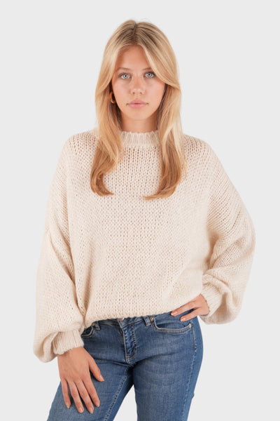 Oversize Sweter Dziergany – Beżowy