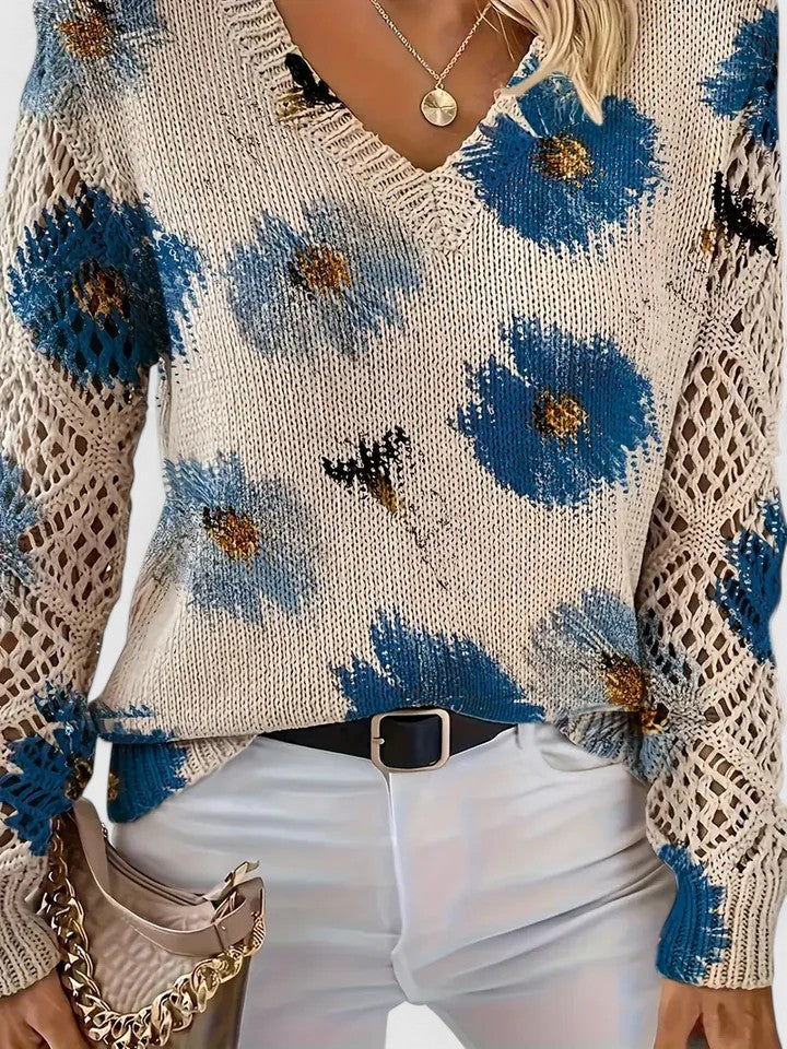 Małgorzata | Elegancki sweter w kwiatowy wzór